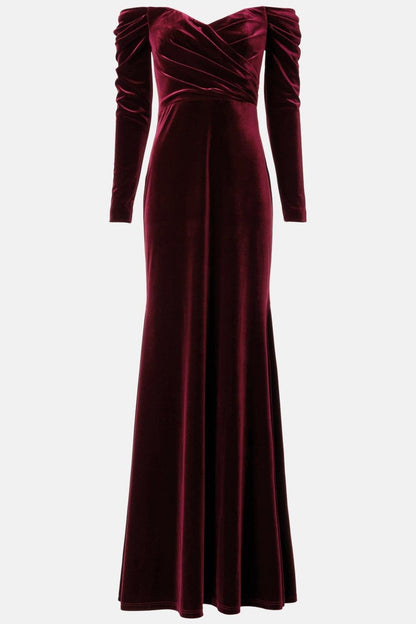 Velvet Solid Off-Shoulder Maxi Dress