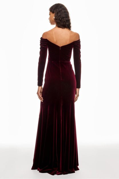 Velvet Solid Off-Shoulder Maxi Dress