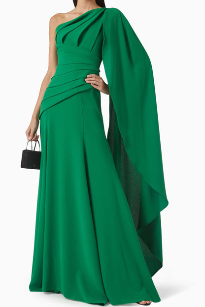 Solid Sleeveless Ruched Cape Maxi Dress
