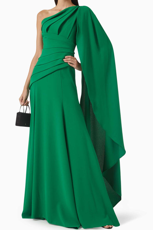 Solid Sleeveless Ruched Cape Maxi Dress