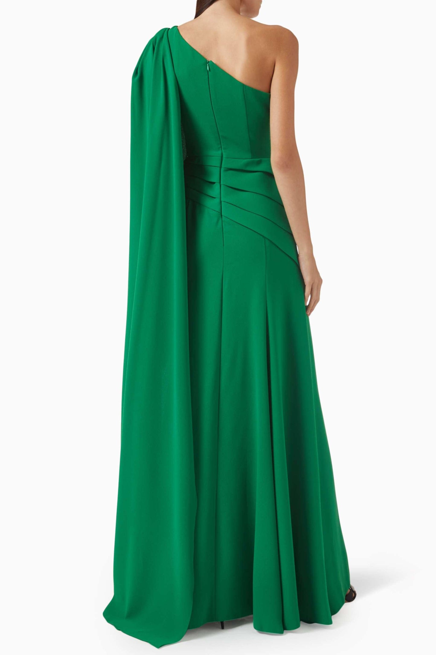 Solid Sleeveless Ruched Cape Maxi Dress