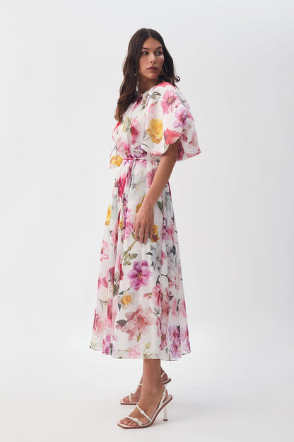 Floral Raglan Sleeve Round Neck Midi Dress