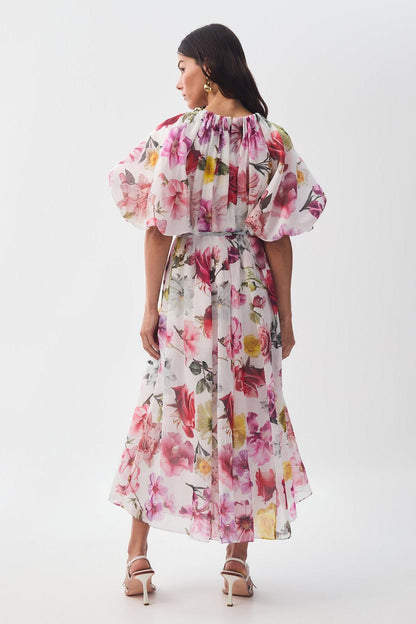 Floral Raglan Sleeve Round Neck Midi Dress