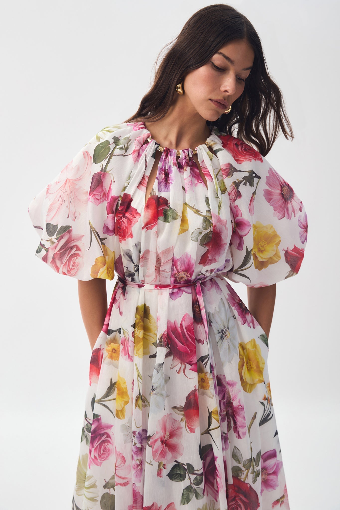 Floral Raglan Sleeve Round Neck Midi Dress