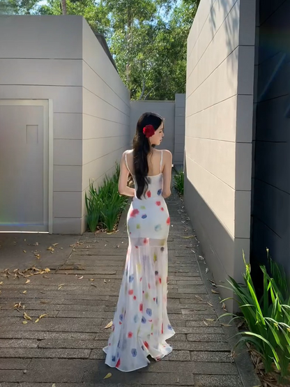 Watercolor Tie-Dye Mermaid Dress Slimming Bodycon Beach Maxi for Photoshoots