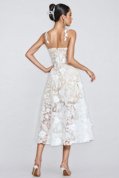 Malachi White Lace Illusion Midi Dress