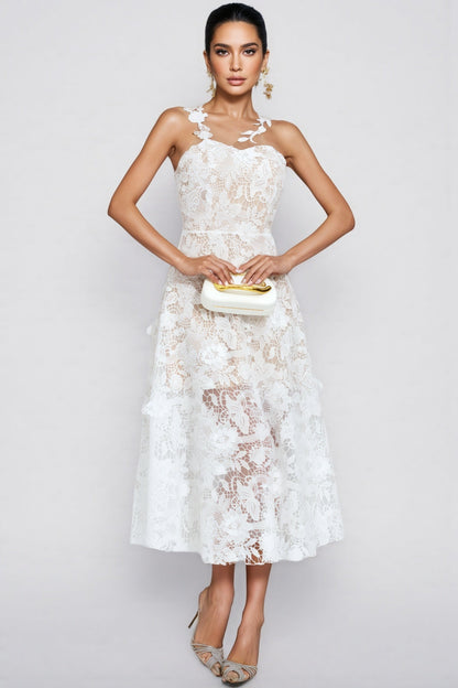 Malachi White Lace Illusion Midi Dress