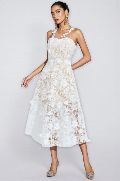 Malachi White Lace Illusion Midi Dress