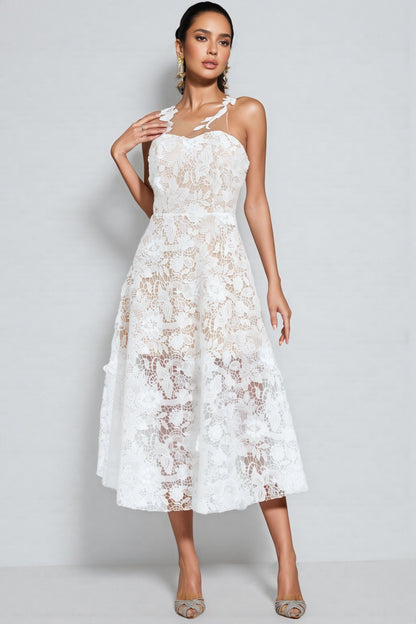 Malachi White Lace Illusion Midi Dress