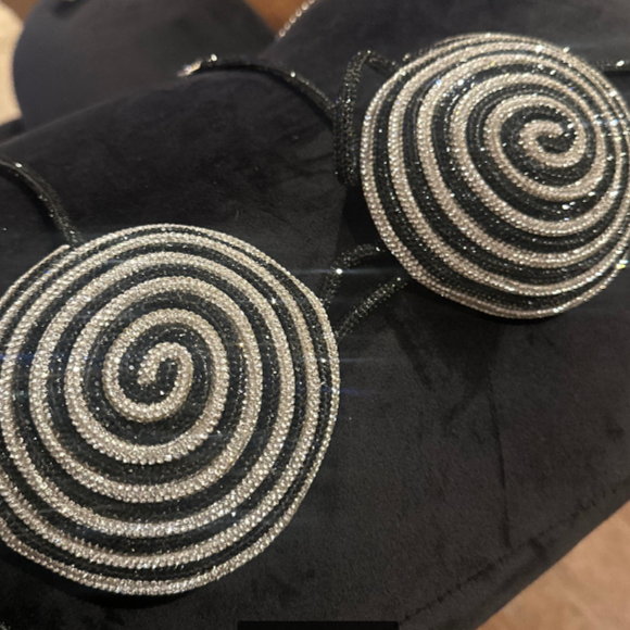 Halter beaded metal chain contrast bra top