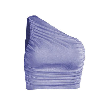 Halibuy Double-layered sleeveless one shoulder ruched top