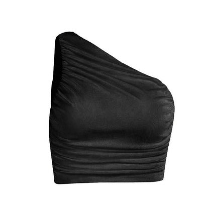 Halibuy Double-layered sleeveless one shoulder ruched top