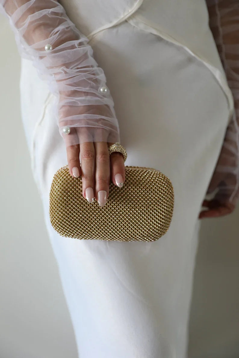 Bridal Crystal Gold Evening Clutch Wristlet