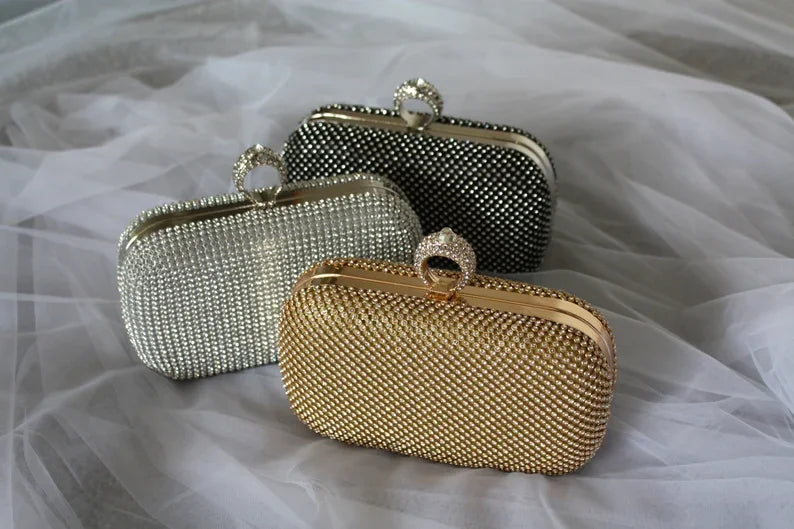 Bridal Crystal Gold Evening Clutch Wristlet