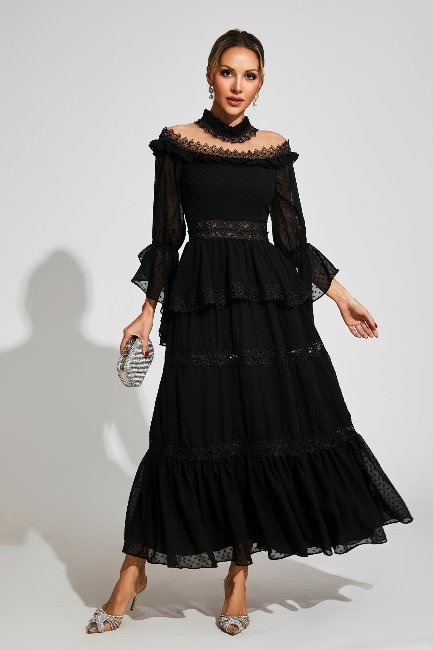 Wendy Black Lace Long Sleeve Dress