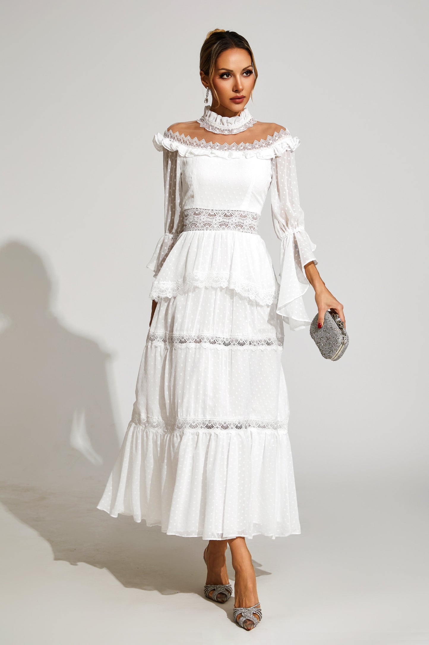 Wendy White Lace Long Sleeve Dress