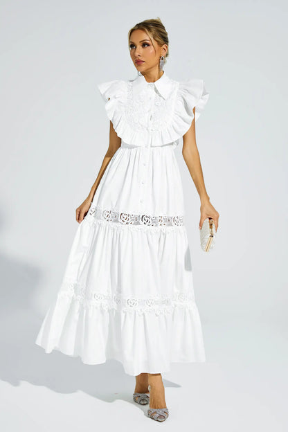 Wesley White Sleeveless Ruffle Midi Dress