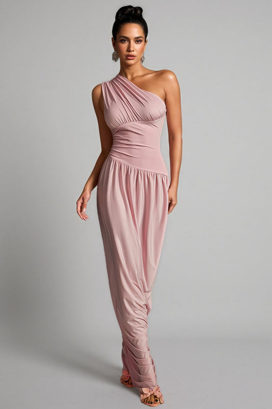 Ildrak One Shoulder Ruched Maxi Dress