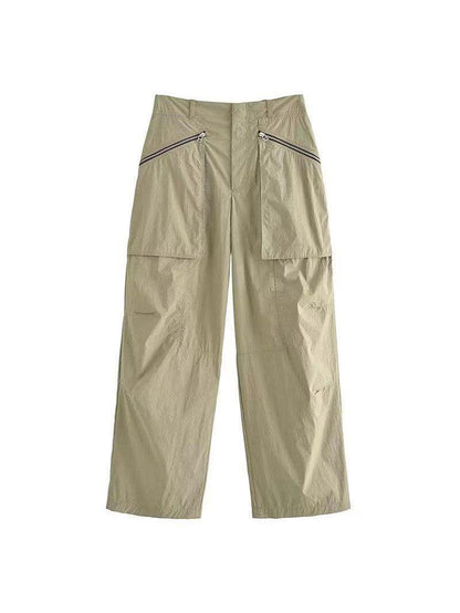 Zipper Tube Fold Top & Cargo Pants Coord Set