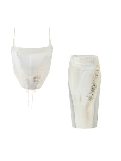 Printed Backless Corset Top & Skirt Coord Set