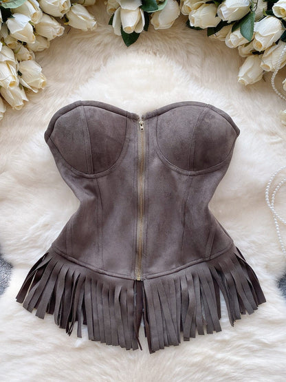 Tube Tassel Suede Top