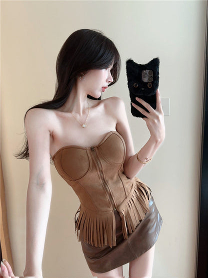 Tube Tassel Suede Top