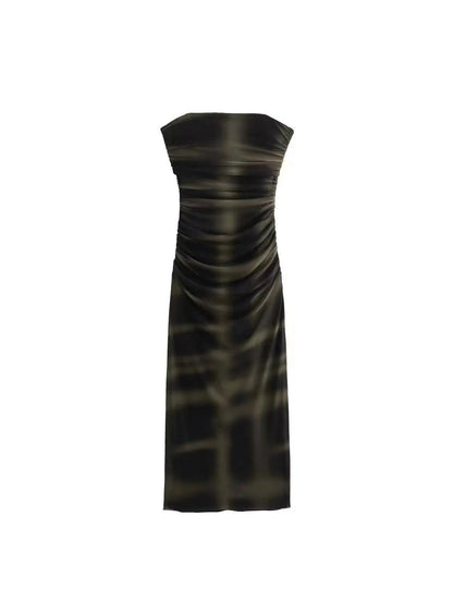Tie Dye Tropical Print Tube Mesh Tulle Dress
