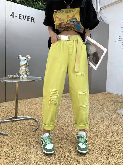 Ribbed Ankle Length Colorful Jeans