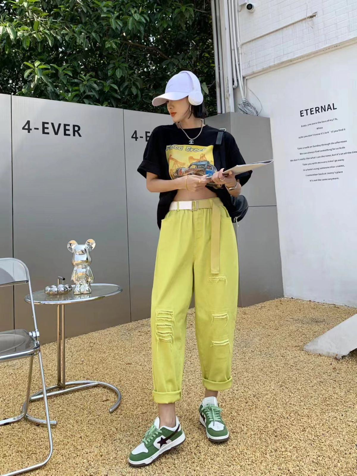 Ribbed Ankle Length Colorful Jeans