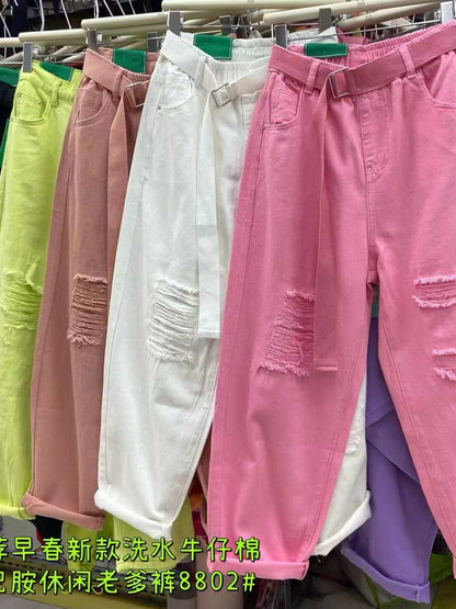 Ribbed Ankle Length Colorful Jeans