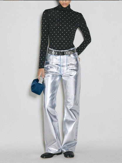 Metallic Denim Pants