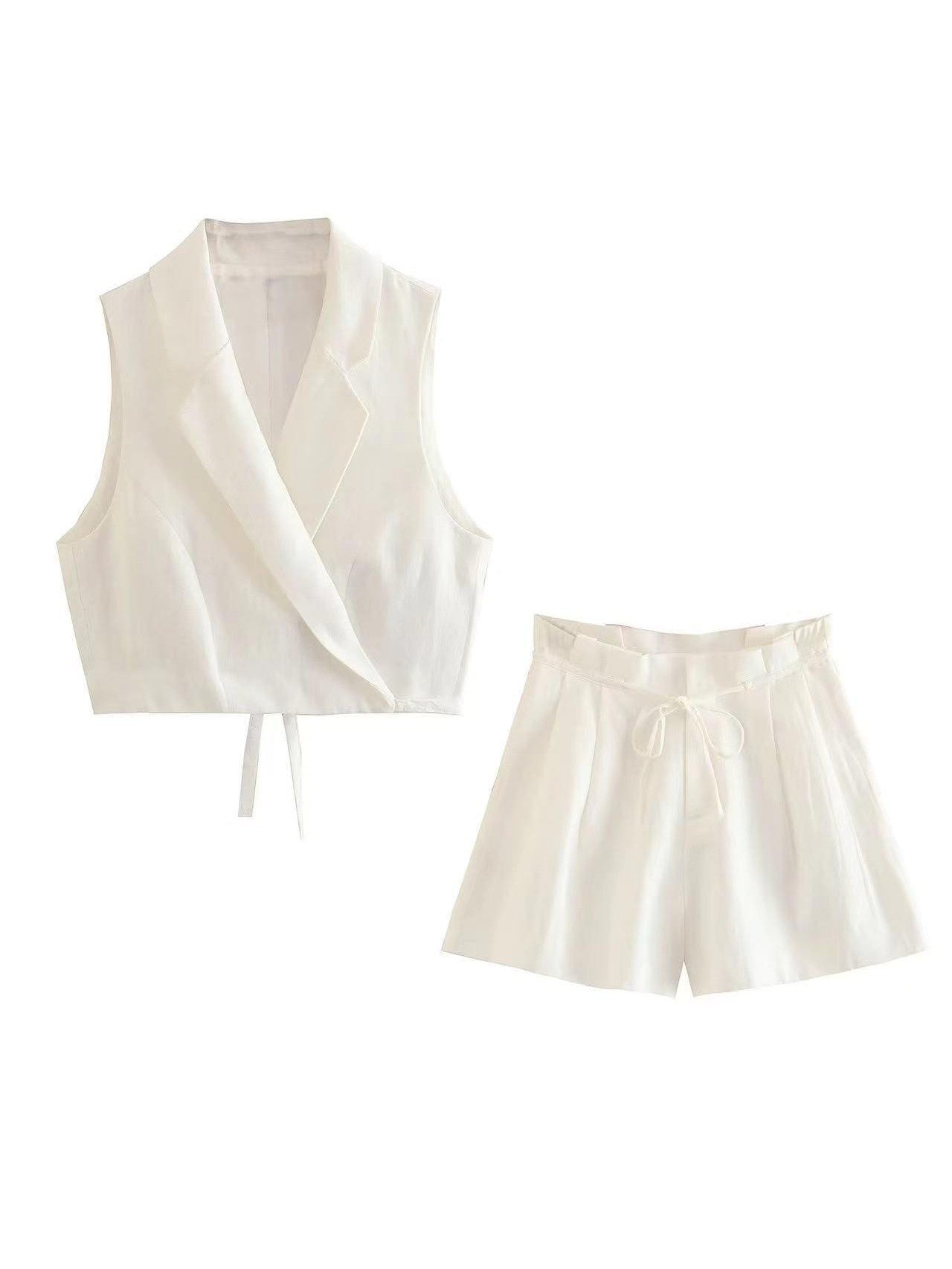 Crop Drawstring Waist Coat & Shorts Coord Set
