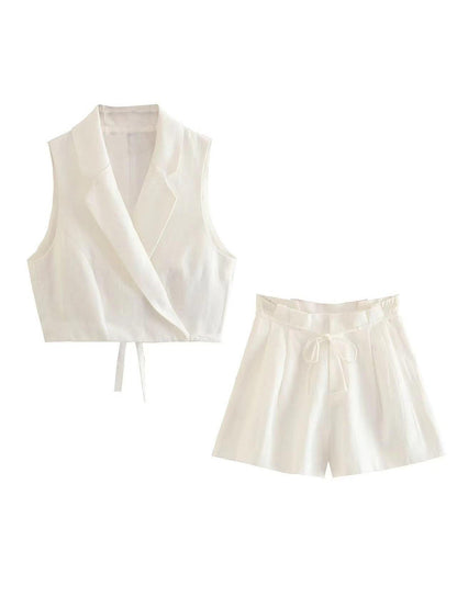 Crop Drawstring Waist Coat & Shorts Coord Set