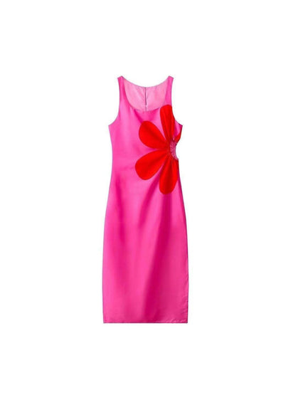 Flower Print Cutout Midi Dress