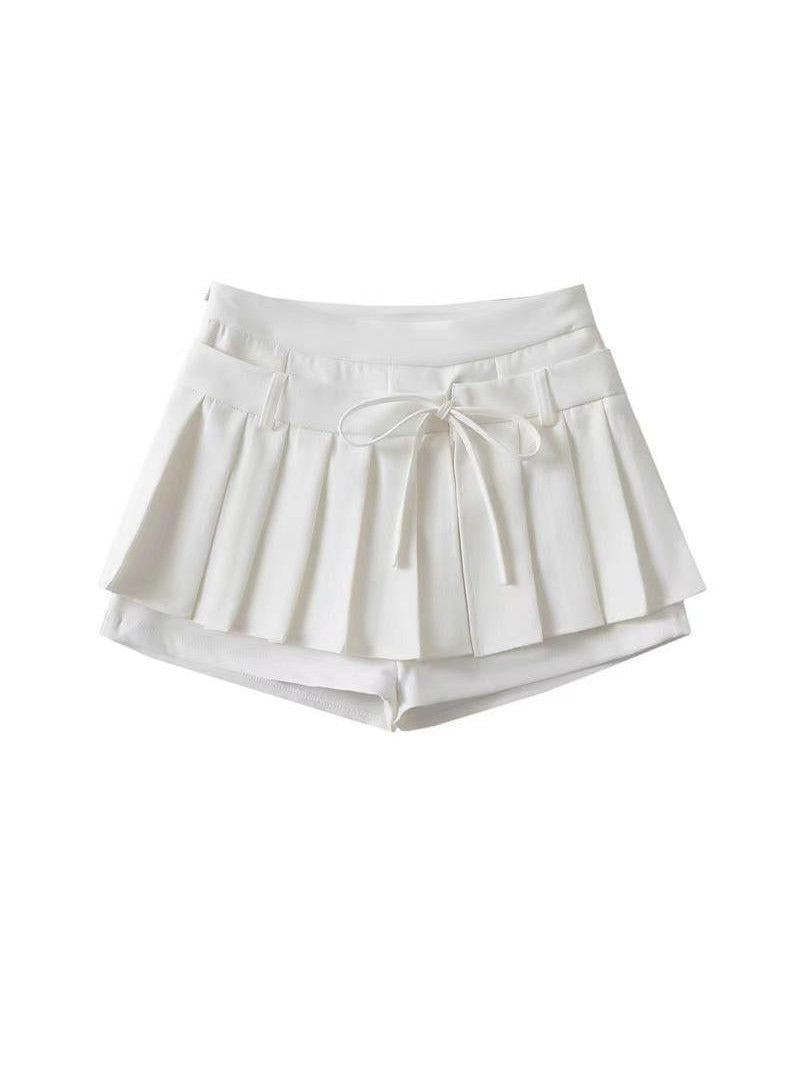 Pleated Short Drawstring Skort Skirt