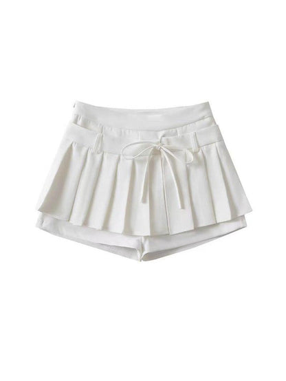 Pleated Short Drawstring Skort Skirt