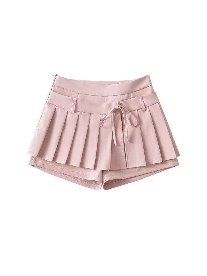 Pleated Short Drawstring Skort Skirt