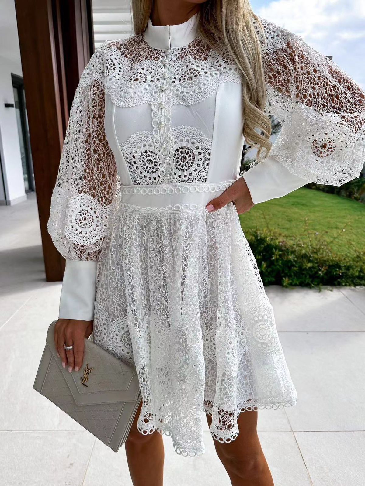 Black & White Embroidered Crochet A Line Dress