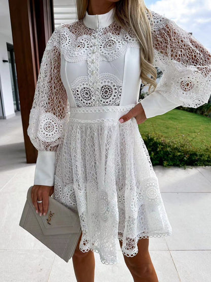 Black & White Embroidered Crochet A Line Dress