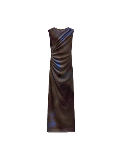 Tie Dye Print Sleeveless Ruched Dress