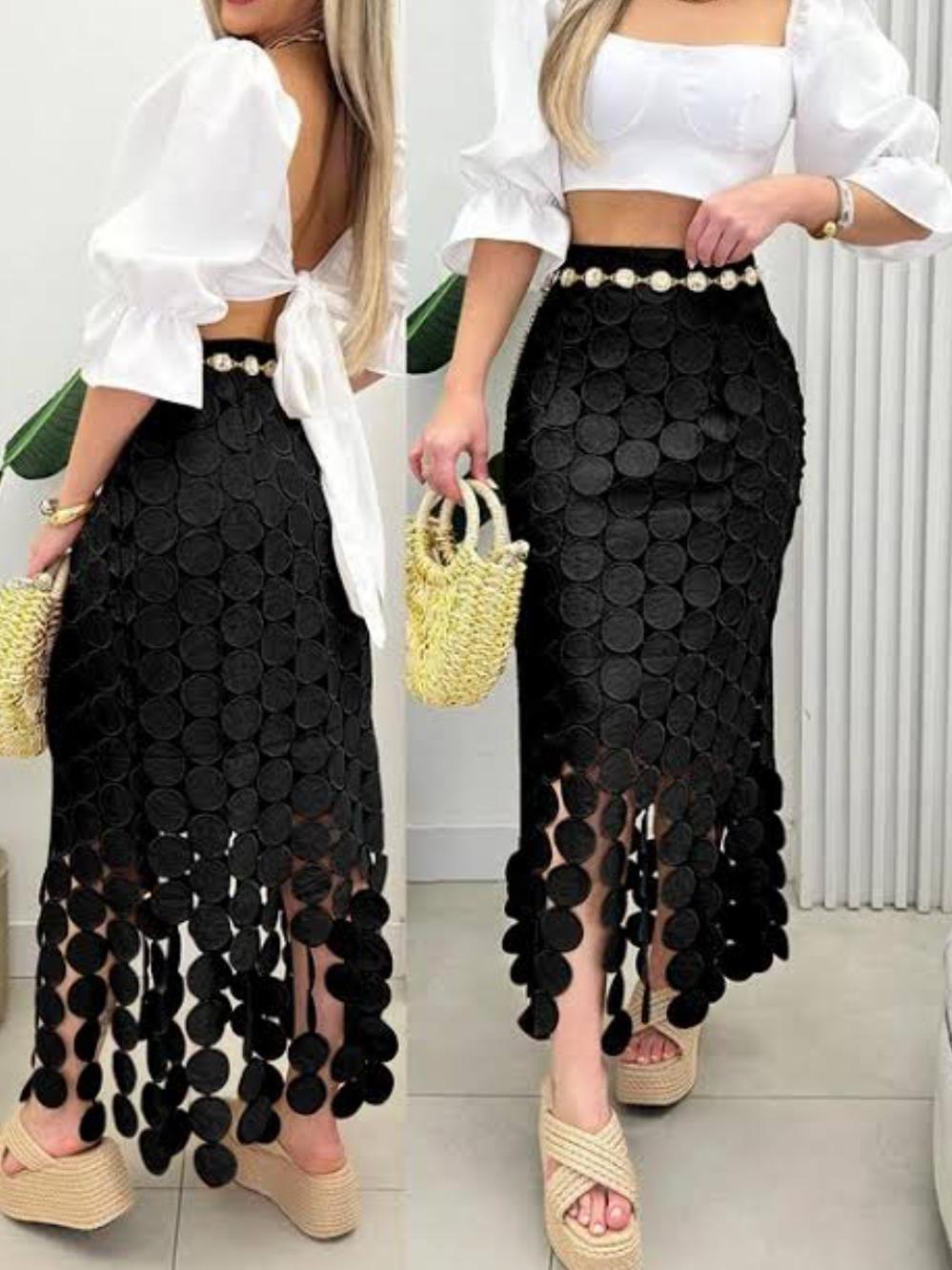 Laser Cut Coin Skirt With Tassels