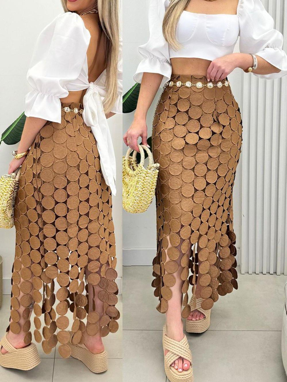 Laser Cut Coin Skirt With Tassels