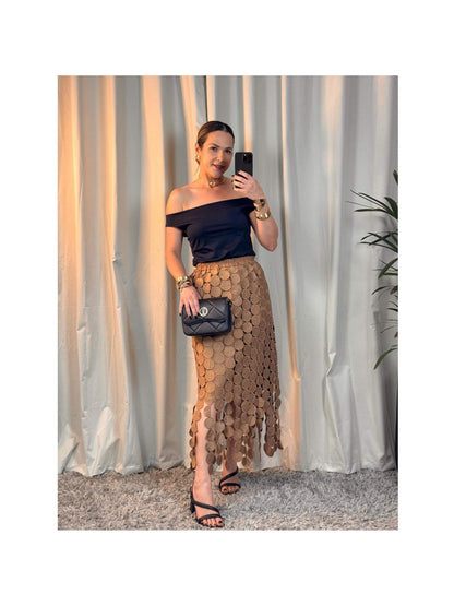 Laser Cut Coin Skirt With Tassels