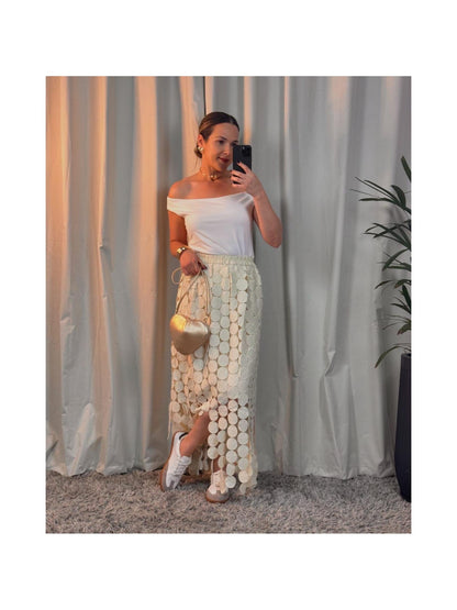 Laser Cut Coin Skirt With Tassels