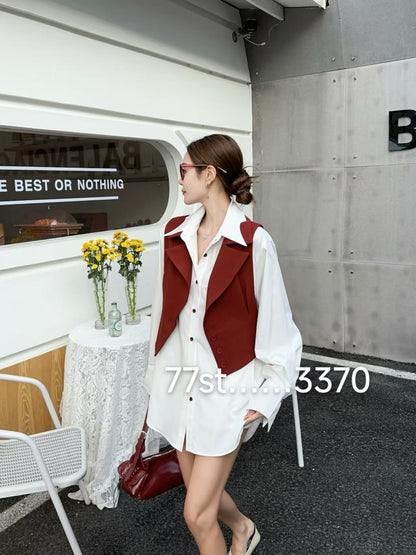 Oversized fit Shirt Dress with Heart Shape Cutout Vest Coat