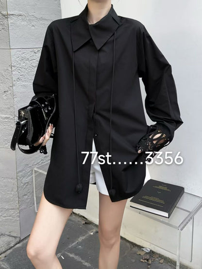 Oversized Fit Embroidered Sleeves Lace up Shirt dress