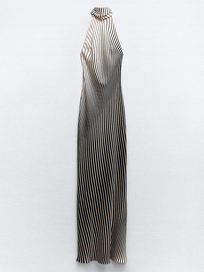 Halterneck Stripe Maxi Knotted Dress