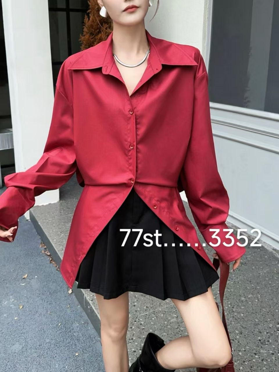 Burgundy Red Oversized Fit Shirt Dress with Crop Back