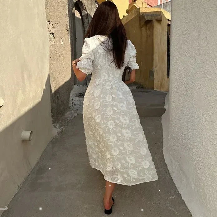 White Floral Lace Boho Dress