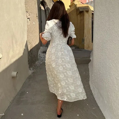 White Floral Lace Boho Dress